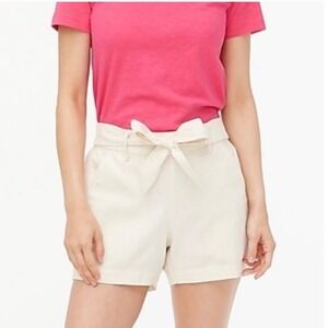 J. Crew Linen Cotton Blend Tie Waist‎ Shorts Ivory Cream Women's Size 12